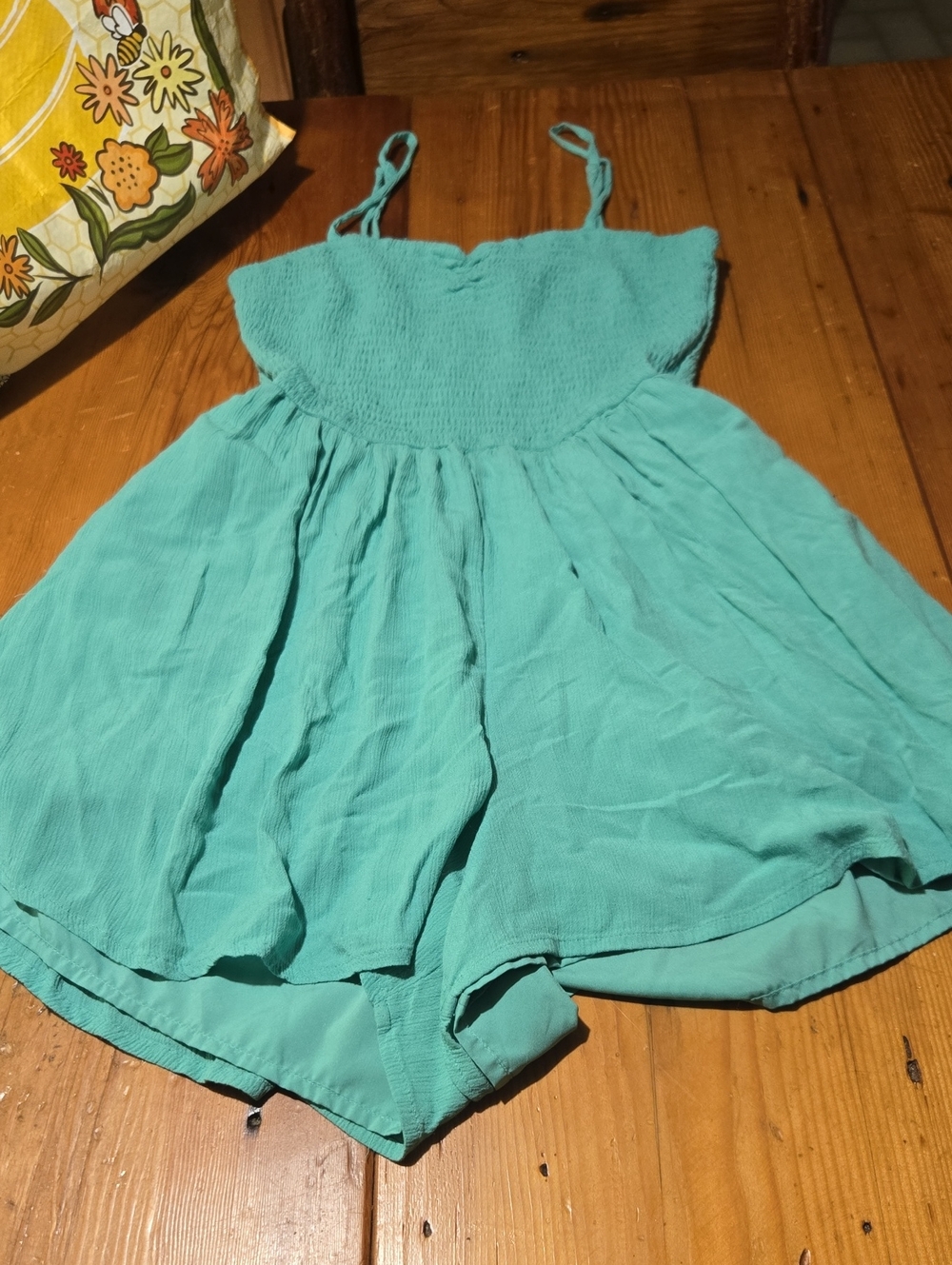 Hollister Teal Sleeveless Romper with Smocked Bodice And Open Back Sz L